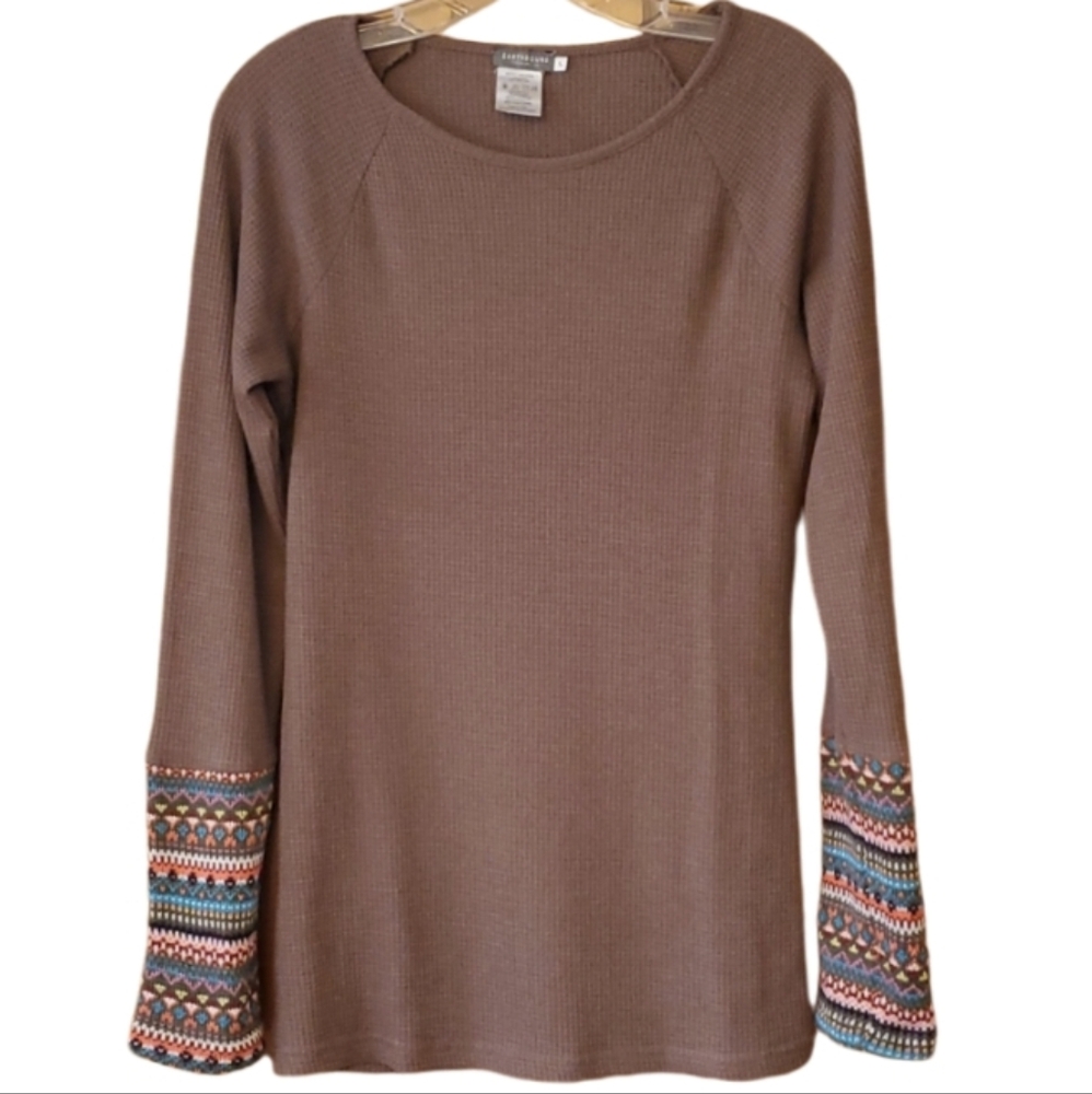 Earthbound Trading Co Womans Waffle Weave Sweater‎ Sleeve Shirt Size Large